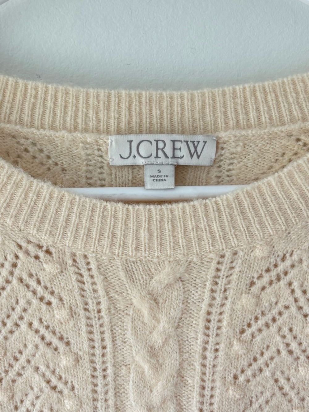 J. Crew Cream Cable Knit Chunky Crewneck Sweater Wool Alpaca Blend Fisherman - Picture 2 of 6